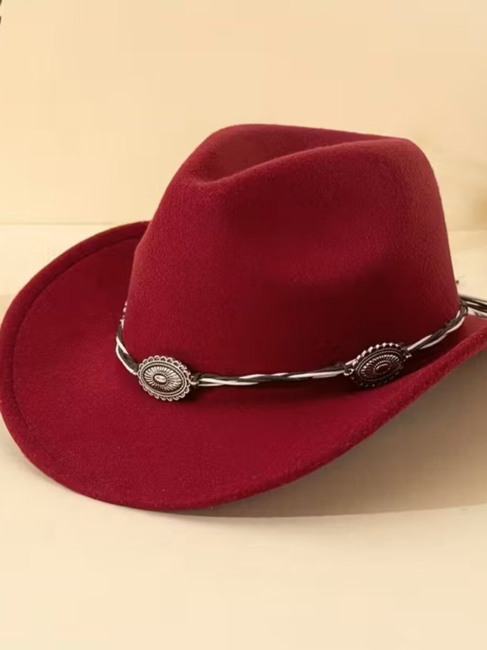 Maroon Red Western Cowboy Cowgirl Hat Braided Concho Band Wide Brim Festival